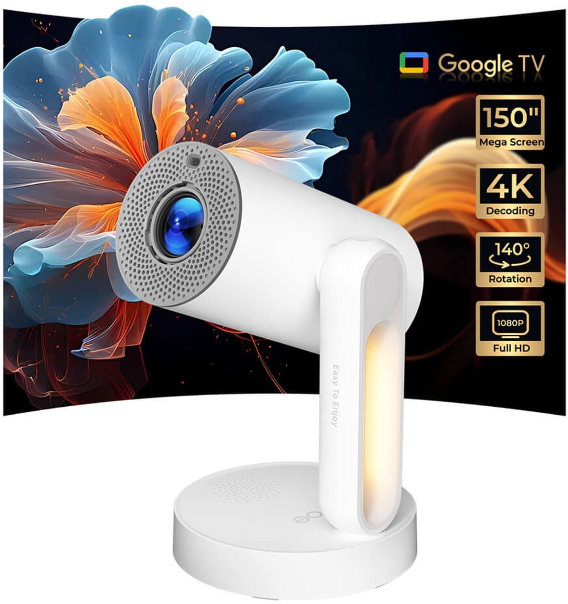 ETOE Starfish Plus-projector met ingebouwde Google TV, 140° rotatie, automatische schermaanpassing en aanraakgevoelig nachtlampje — afbeelding 1