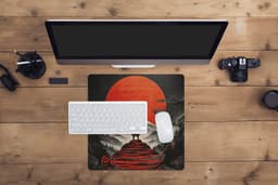 Muismat XXL 40x40 cm - Bureau onderlegger - Bureau mat Krijger - Rode trappen - Zon - Berg - Bureaumat - Gaming mousepad xl - Bureaulegger groot - Computer deskmat — thumbnail 4