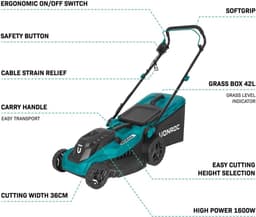 Grasmaaier 1600W - 38 cm maaibreedte - Vijf instelbare maaihoogtes: 25/40/50/60/70 mm — thumbnail 5