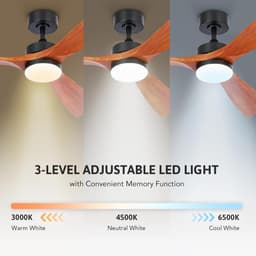Plafondventilator met afstandsbediening - 132 cm Houten Ventilator met LED en Stille DC-motor voor Binnen en Buiten — thumbnail 4