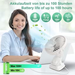 Mini Oscillatie Tafelventilator met Oplaadbare Batterij - Stil en Verstelbaar met LED Licht - Ideaal voor Camping en Binnengebruik — thumbnail 3