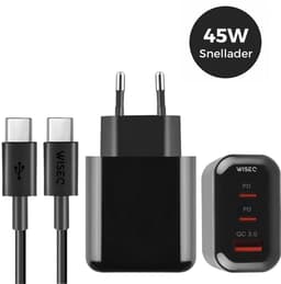 45W snellader GaN technologie - adapter USB A en USB C poorten - inclusief USB C naar USB C kabel 2 meter - geschikt voor Samsung Galaxy en iPhone 17 / 16 / 15 - zwart - WiseQ — thumbnail 2