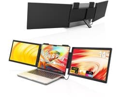 Gloovon® Triple Monitor 14 Inch - Full HD IPS Laptop Scherm Uitbreiding - USB-C Plug & Play - Voor 13-16 Inch Windows & Mac - Opvouwbaar