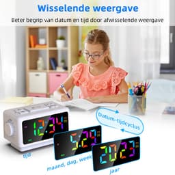 Gloovon® - Wekker Radio - Digitale Wekker - Klok - Twee alarmen - Dimbaar LED display - Dual USB - Kinderwekker - Digitale klok slaapkamer - Wit — thumbnail 4