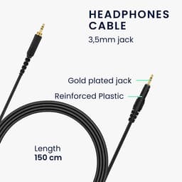 kwmobile vervangende koptelefoonkabel 3,5mm jack - geschikt voor AudioTechnica ATH-M50X / M40X / M60X / M70X - 120 - In zwart — thumbnail 2
