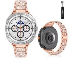 Stravo Luxe Elegante Metalen Bandje – Geschikt voor Samsung Galaxy Watch 8 40mm / Samsung Galaxy Watch 8 44mm / Galaxy Watch 8 Classic 46mm – RVS Horlogeband met Diamant Strass voor Samsung smartwatches – inclusief inkortset (Rosé goud)