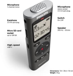 Philips DVT1170 Voice recorder - 360° microfoon - PCM (WAV) - Spraakgestuurde opname - Groot LCD display - MicroSD-kaartslot - 8 GB - USB-C - Antraciet — thumbnail 4