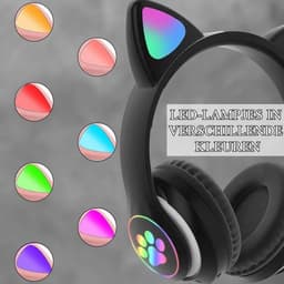 longziming Draadloze Kinder Koptelefoon – Cat Headphones met LED Oortjes – Bluetooth Hoofdtelefoon– Bluetooth 5.0 – Licht Groen – Met Verlichting – Opvouwbare opbergruimte – Zwart — thumbnail 2