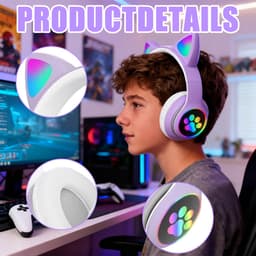 longziming Draadloze Kinder Koptelefoon – Cat Headphones met LED Oortjes – Bluetooth Hoofdtelefoon– Bluetooth 5.0 – Licht Groen – Met Verlichting – Opvouwbare opbergruimte – Lichtpaars — thumbnail 6