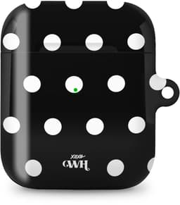 xoxo Wildhearts hoesje geschikt voor AirPods 1 & 2 - Polka Dots (Zwart) - Ook als telefoonhoesje verkrijgbaar - schokbestendige case - koptelefoonhoesje - Beschermhoes met stippenpatroon - Zwart met witte stippen — thumbnail 1