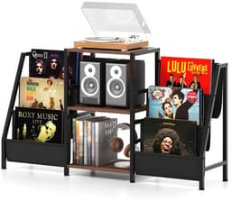 Platenspeler Meubel - LP-kast - Platenspelerkast - Draaitafelstandaard - Platenspelerstandaard - Vintage Displayplank - Rustiek bruin — thumbnail 1