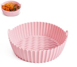 7.5inch Airfryer siliconen bakplaat - Ronde Airfryer siliconen binnenkant - Herbruikbaar - Keuken- en kookaccessoire - Siliconen bak- en kookplaat - Antiaanbak bakvorm - Hittebestendig - Met handvat - Geschikt voor Airfryers - Roze — thumbnail 1