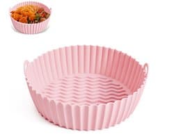 7.5inch Airfryer siliconen bakplaat - Ronde Airfryer siliconen binnenkant - Herbruikbaar - Keuken- en kookaccessoire - Siliconen bak- en kookplaat - Antiaanbak bakvorm - Hittebestendig - Met handvat - Geschikt voor Airfryers - Roze