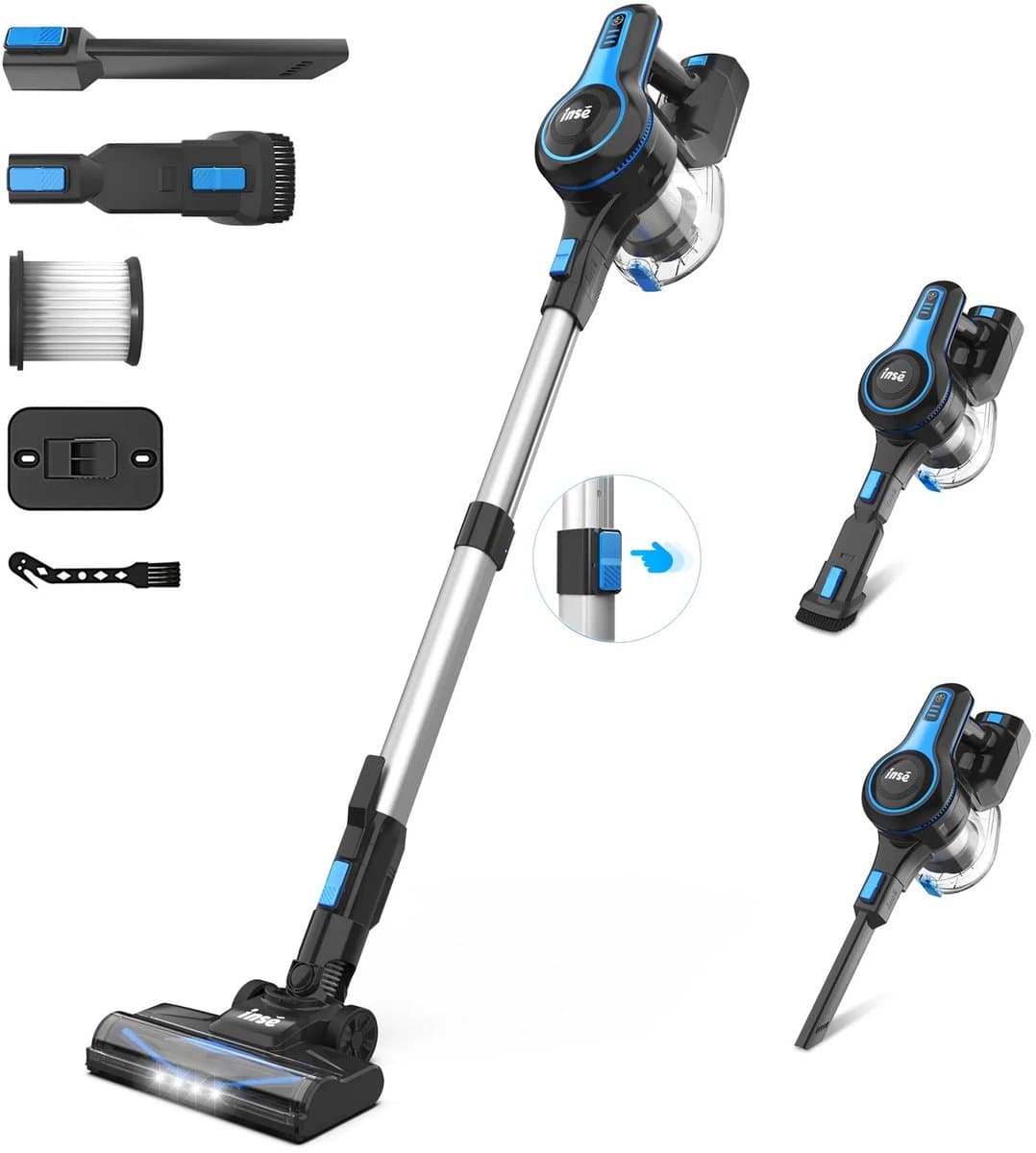 Novendo Goods - Draadloze stofzuiger - 6 in 1 - Blauw - Zwart - Steelstofzuiger - Snoerloze - Oplaadbaar - Extra filter — afbeelding 1