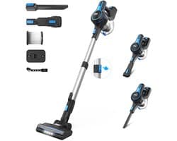 Novendo Goods - Draadloze stofzuiger - 6 in 1 - Blauw - Zwart - Steelstofzuiger - Snoerloze - Oplaadbaar - Extra filter