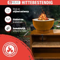 HEAT Buitenkeuken Trolley Roest – Vuurschaal 60 cm - Mobiele BBQ & Plancha met Snijplank – 117x46x106 cm — thumbnail 2