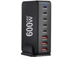 GaN3 600W - USB‑C - USB-A - Snellader – Desktop Oplader - 140W PD Fast Charging – Voor Laptop & Smartphone