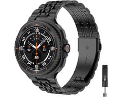 Stravo 7-rij schakels metalen bandje – Geschikt voor Samsung Galaxy Watch 8 40mm / Samsung Galaxy Watch 8 44mm / Galaxy Watch 8 Classic 46mm – Premium RVS horlogeband voor Samsung smartwatches – inclusief inkortset (Zwart)