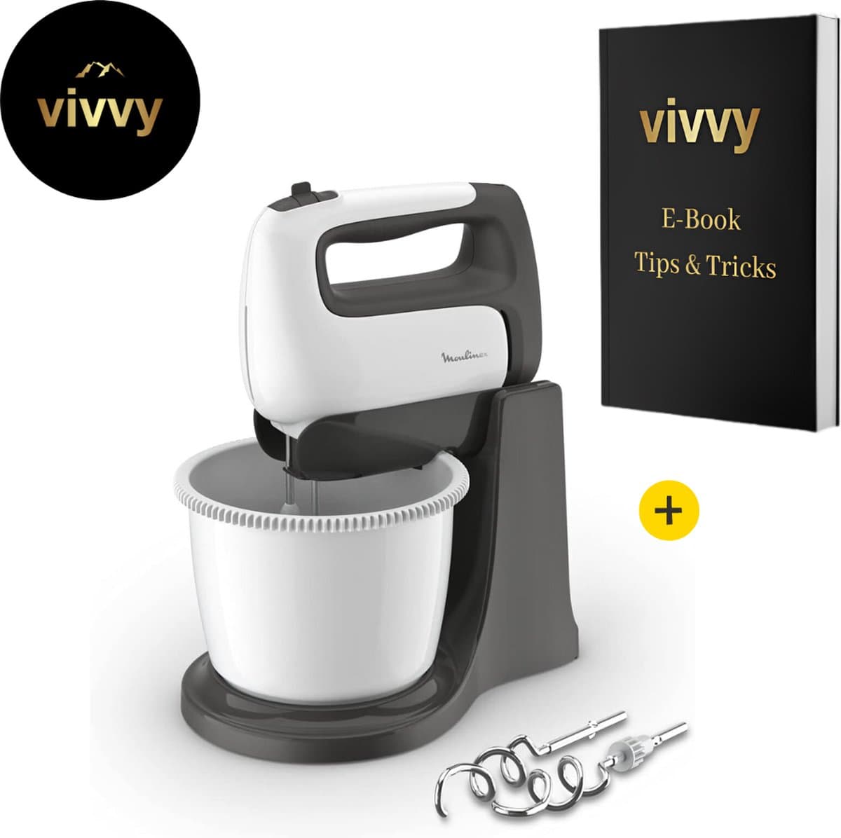 Mixer Met Mengkom Multifunctioneel - Keukenmixer Met Mengkom 2 In 1 - Deegmachine Met Garde & Haken - 100% Tevredenheidsgarantie - 500W - 5 Snelheden - 2.5 Liter — afbeelding 1