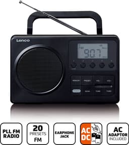 Lenco MPR-035BK Draagbare Radio op Batterijen en Netstroom - Compacte FM Radio met LCD-scherm, 20 Voorkeurzenders en Noodradio Functie - Zwart — thumbnail 4