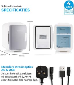 Mini Koelkast - Cooler & Warmer - 4 liter - AC+USB - Draagbare Koelkast voor Slaapkamer, Auto - Grijs — thumbnail 2