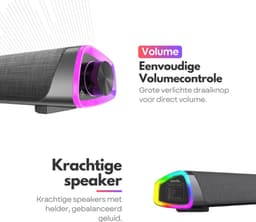 Bluetooth RGB Gaming Speaker Soundbar – 12W – Compacte USB Soundbar met AUX – RGB Wave Light – Luidspreker Voor PC & Monitor — thumbnail 4