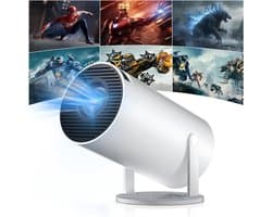 Mini Beamer - 4K Ondersteuning - WiFi 6 - Bluetooth 5.2 - Android 11 - 180° Draaibaar - Thuisbioscoop Projector