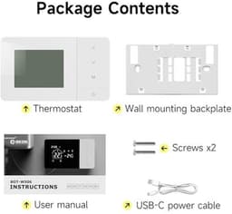 Programmeerbare Thermostaat voor Gasketel - Wandthermostaat met Handmatige Bedieningen en Batterij - 2 Draad Thermostaat — thumbnail 4