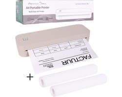 Impressora Térmica® - Thermische A4 printer - Mini Printer voor Mobiel/Tablet/Laptop - 304 DPI - Pocket Printer - Tattoo printer - Inclusief twee rollen thermisch papier - Beige