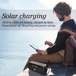 Luidspreker - Draadloze luidspreker op zonne-energie - 19×7×7 cm - Oplaadbaar via USB - Compatibel met smartphones, tablets, pc's, tv's, FM-radio's en TF-kaarten - Geschikt voor thuis, feestjes, kamperen en reizen - Blauwgroen — thumbnail 2
