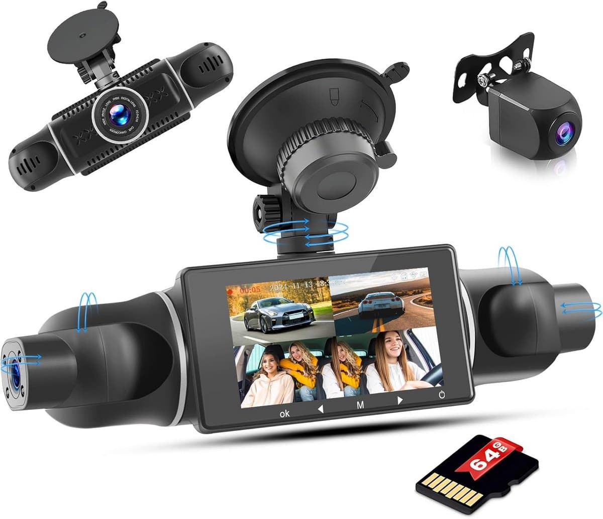 4-Kanal Dashcam Full HD 1080P met 360° Zicht, Nachtzicht en 64GB Geheugen — afbeelding 1