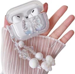 Transparante Beschermhoes met Strik en Hartjesketting voor AirPods Pro 2 - Schokbestendig TPU Hoesje — thumbnail 1