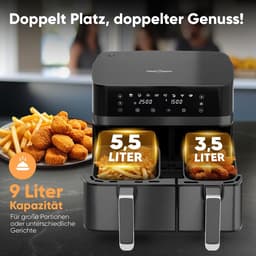 Dubbele Heteluchtfriteuse 9 Liter XXL - Frituren Zonder Vet met Gelijktijdig Gereed Systeem — thumbnail 4