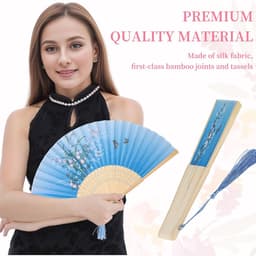 Opvouwbare handventilatoren met bloemenpatroon - 2 stuks roze en blauw voor bijvoorbeeld bruiloften en cosplay — thumbnail 4