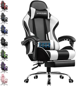 GTPLAYER Gamingstoel Ergonomische met Volledige Ondersteuning voor Hoofd, Lenden en Voeten, PU-Wit — thumbnail 1