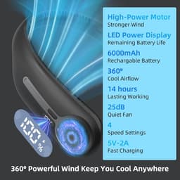 Draagbare Nekventilator met LED-display en 4 Snelheden - Handsfree Bladloze Koelventilator — thumbnail 2
