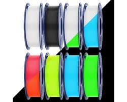 Glow in the Dark PETG Filament Bundle - 1.75mm, 250g, 8 Spools with Bright Colors for 3D Printing