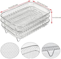 Airfryer Rek - 3 stuks gelaagde dehydrator rekken - RVS grillrek Rechthoekige - airfryer grillrooster - met clip en verhoogde voetjes - Geschikt voor Ninja Dual Airfryer — thumbnail 3