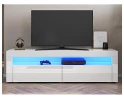 TV Kast met LED Verlichting - Verkrijgbaar in 12 Kleuren - Hoogglans Wit - 155 x 40 cm
