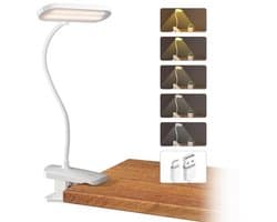Oplaadbare Clip-on Leeslamp met 5 Kleurtemperaturen en Helderheid, Flexibele Arm en Dimbare Touch Control