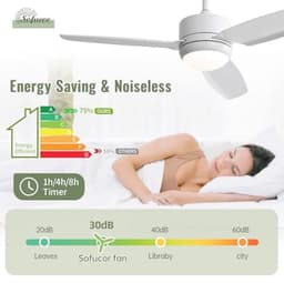 Plafondventilator met verlichting en afstandsbediening - 117 cm, DC, timer, 6 snelheden, stille ventilator voor slaapkamer en woonkamer — thumbnail 5