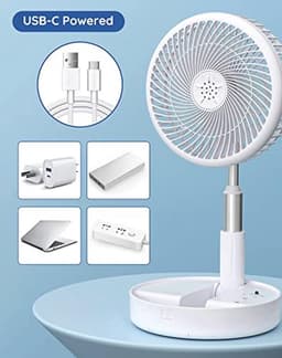 Draagbare 7,7 inch staande ventilator met afstandsbediening en stille werking, oplaadbare batterij en opvouwbaar ontwerp voor slaapkamer en kantoor — thumbnail 1