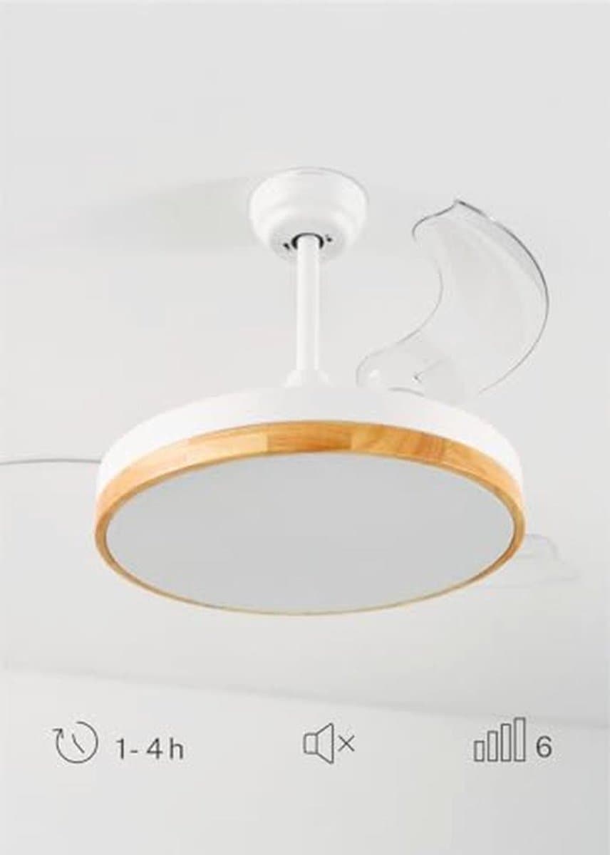 Plafondventilator met Licht en Afstandsbediening, Houtkleurige Design, 108 cm, Stille 40 W Motor, Intrekbare Bladen, 6 Snelheden, Timer en Wifi — afbeelding 1