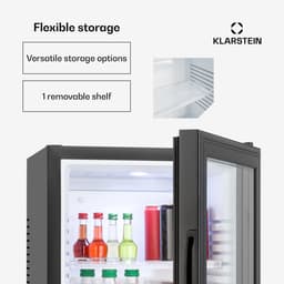 Klarstein Minibar Barmodel Koelkast - 24 Liter - glas - 0dB - Zwart - Minikoelkast - 5-15°C - voor Hotelkamer voor Kantoor - Stil Compact - Mini Fridge Kleine Koelkast Hotelkoelkast Drankkoeler Compact Koelkast — thumbnail 3