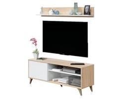 Wit TV-module met plank en eikenhout afwerking - TV-meubel voor woonkamer