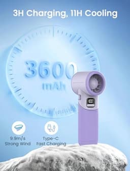 Draagbare Turbo Fanfan met 5 Snelheden - Oplaadbare Mini Ventilator voor Binnen en Buiten - Ideaal voor Reizen en Kamperen - Lila — thumbnail 5