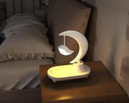 3-in-1 LED nachtlampje met bluetooth audio en draadloos opladen romantische kleurrijke sfeer nachtlampje aan het hoofdeinde (nb: bluetooth-luidspreker ondersteunt geen spraakfunctie) (maan) — thumbnail 4