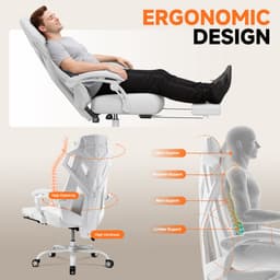 GTPLAYER - Ergonomische Bureaustoel - Met Lendensteun en Hoofdsteun - Wit — thumbnail 3