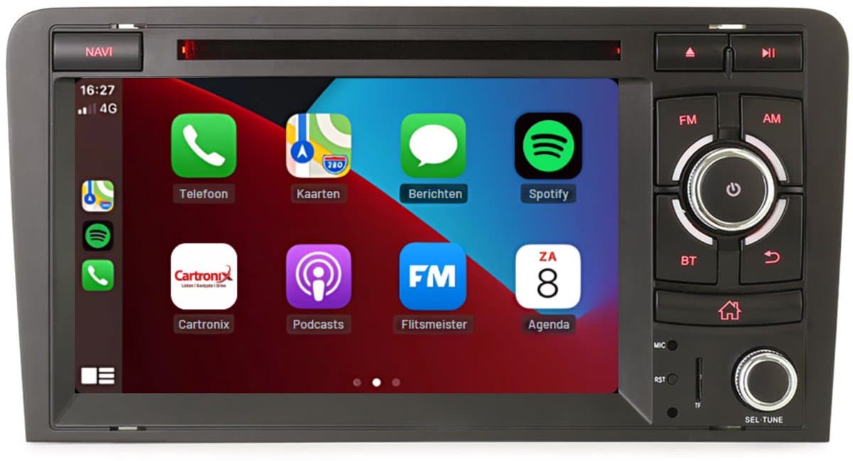 Carplay autoradio voor Audi A3 S3 RS3 | 2004 t/m 2013 | Android 13 | Draadloos Apple Carplay & Android auto | 4GB + 64GB | 8-core | Cartronix | 2025 model | 2004 2005 2006 2007 2008 2009 2010 2011 2012 2013 | Bluetooth & Wifi — afbeelding 1