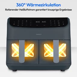 MEDION P20 XXL Heißluftfritteuse mit 2 Kammern (8,7 Liter, Airfryer, 2.600 Watt, Doppelkammer, 10 Automatikprogramme, 2 Schubladen, Sichtfenster, Dualer Airfryer, ILAG PFAS-frei, MD11760) matt grau — thumbnail 12